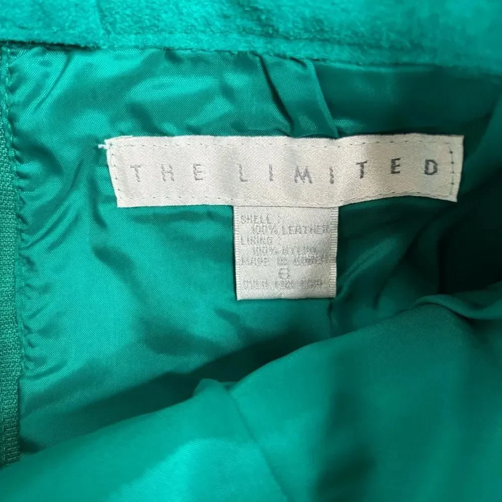 The Limited Y2K 90s 100% leather pencil skirt blue green retro size 6 vintage